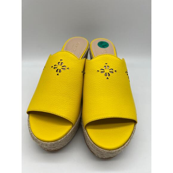 Kate Spade Tenley Espadrille Wedge Mule Sandal Yellow Leather S8311001 Size 7.5. - Picture 6 of 12
